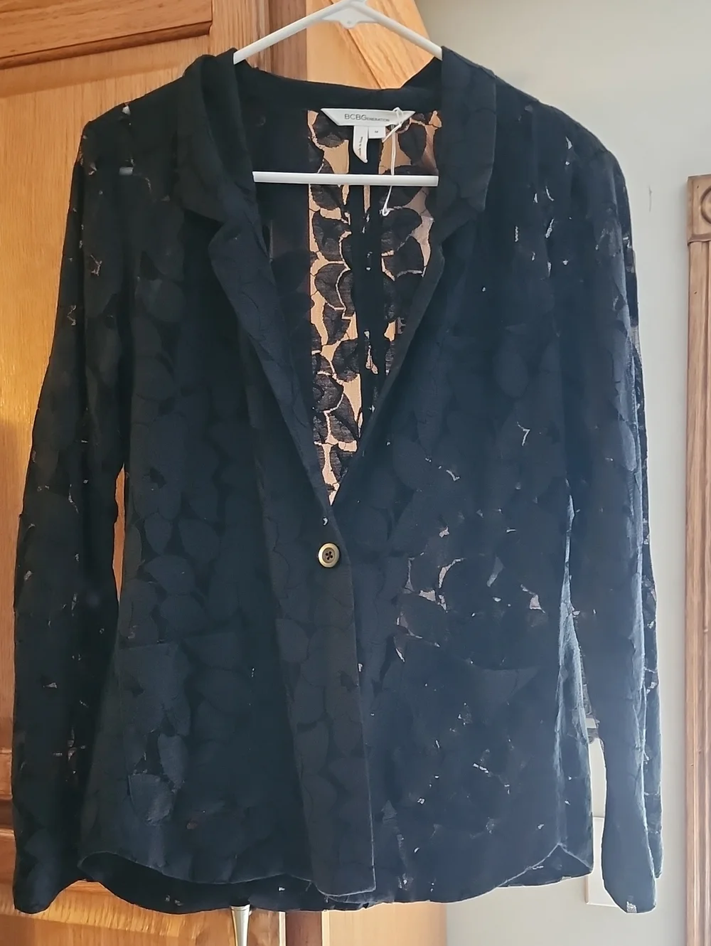 BCBGeneration Black Floral Lace Front Button Blazer Medium